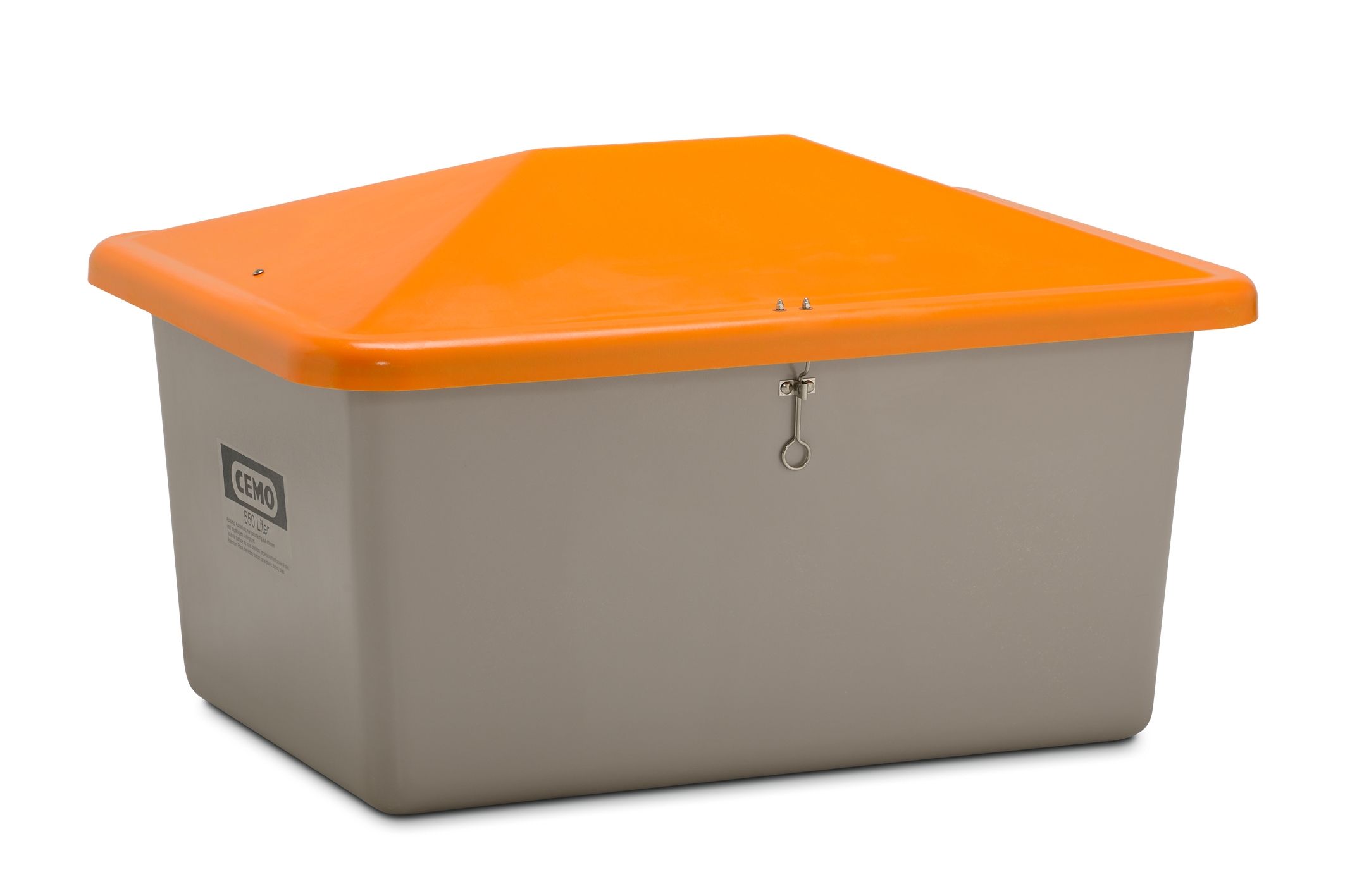 CEMO Streugutbehälter "V" 550 l, grau/orange, mit Vandalismusdeckel - 10896